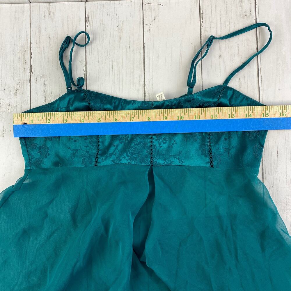 VTG Victoria's Secret Teal Satin Chiffon Chemise Babydoll Nightgown Size X-Small - Picture 9 of 9